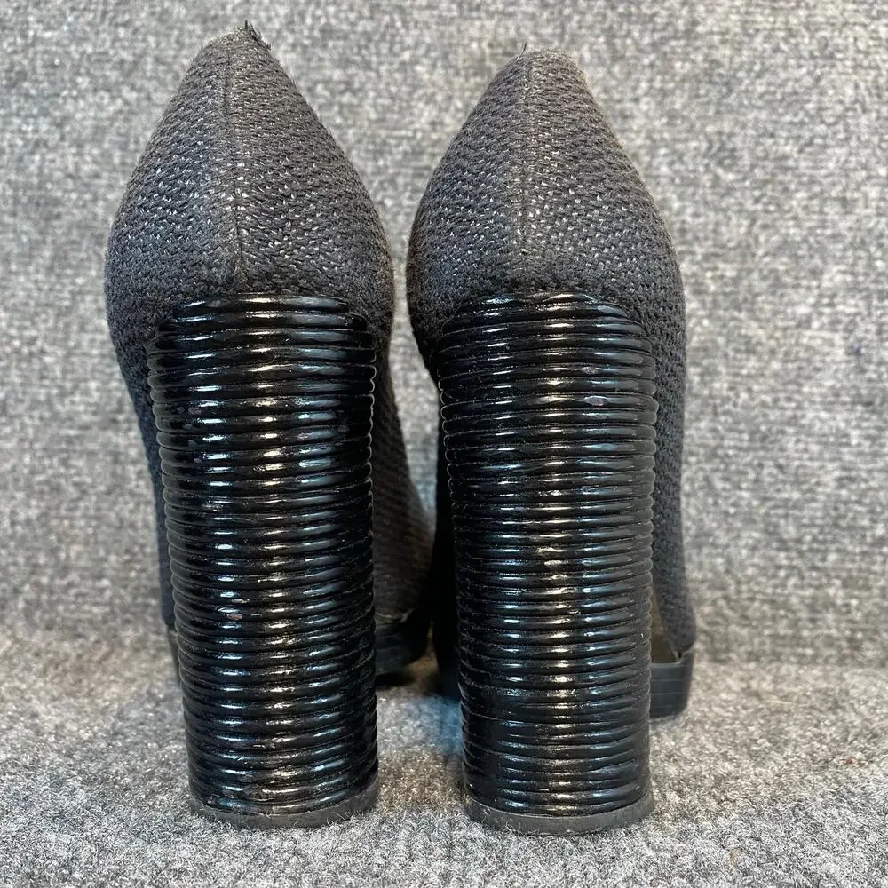 Tory Burch Black Tweed Block High Heel Pumps Gold Logo Hardware Womens 8